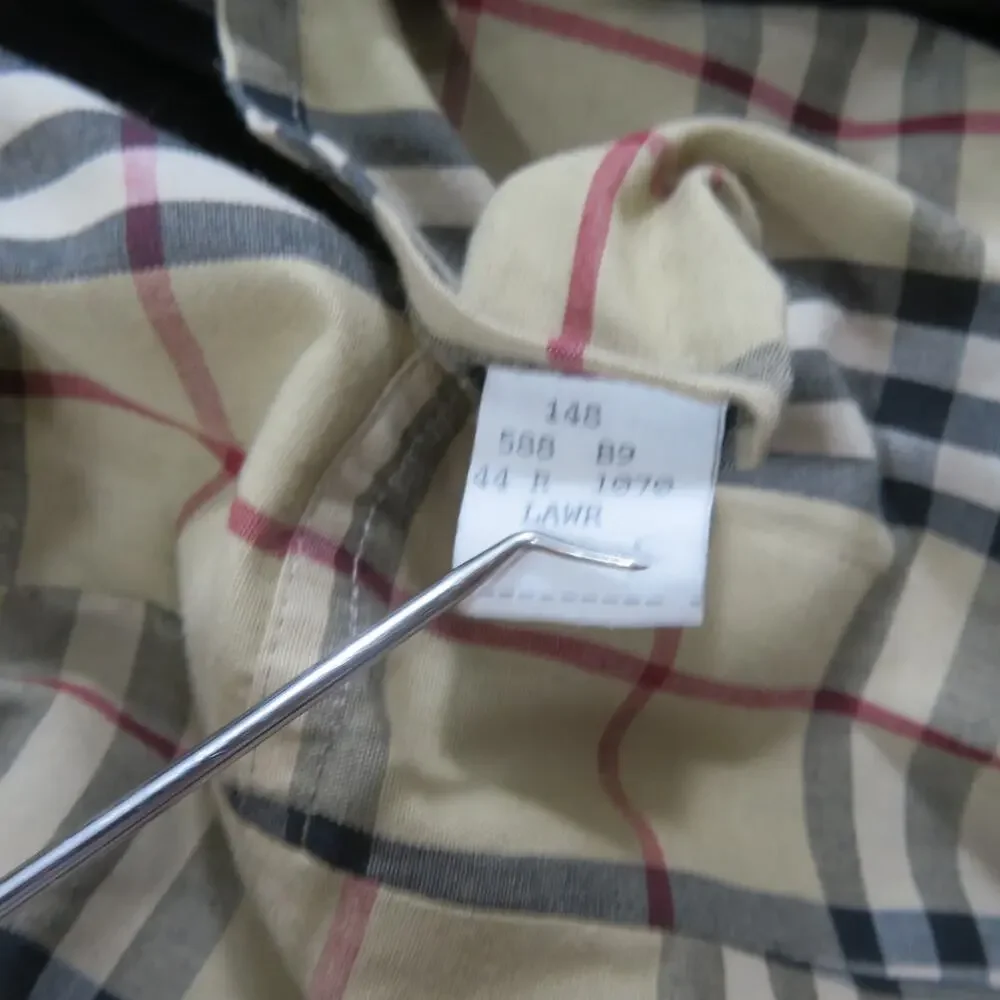 Burberry London Long Trench Coat Jacket Black Nova Check Plaid Lining Mens 44R